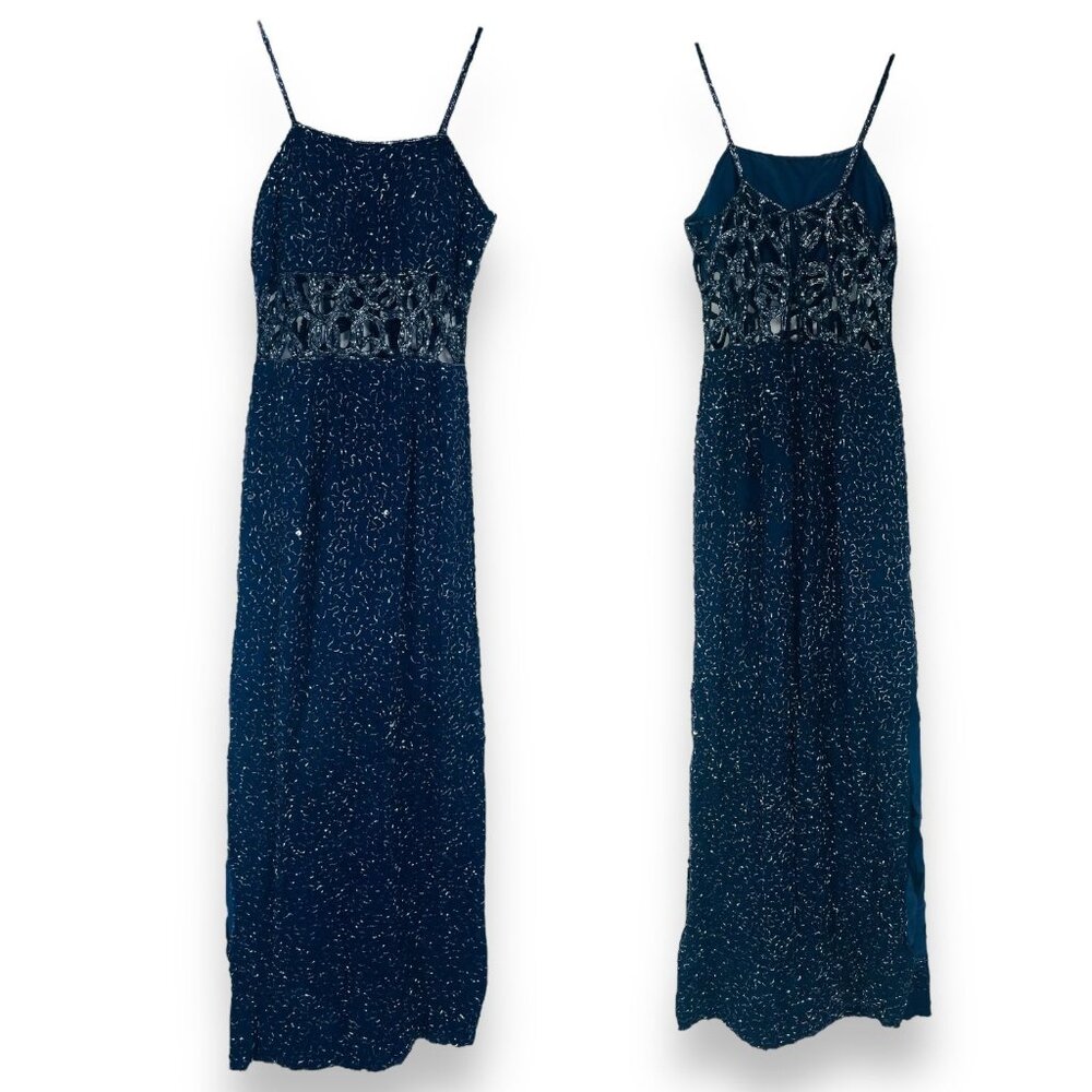 Vintage Sean Collection 90s Y2K Silk Fully Beaded Formal Prom Gown Dress XS